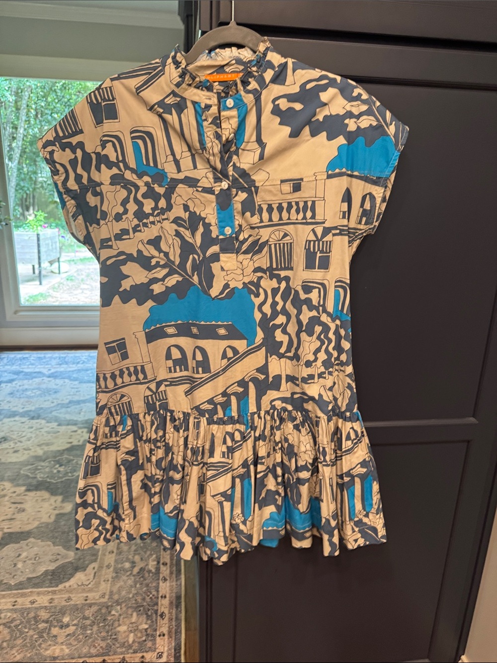 Oliphant beige and blue print dress